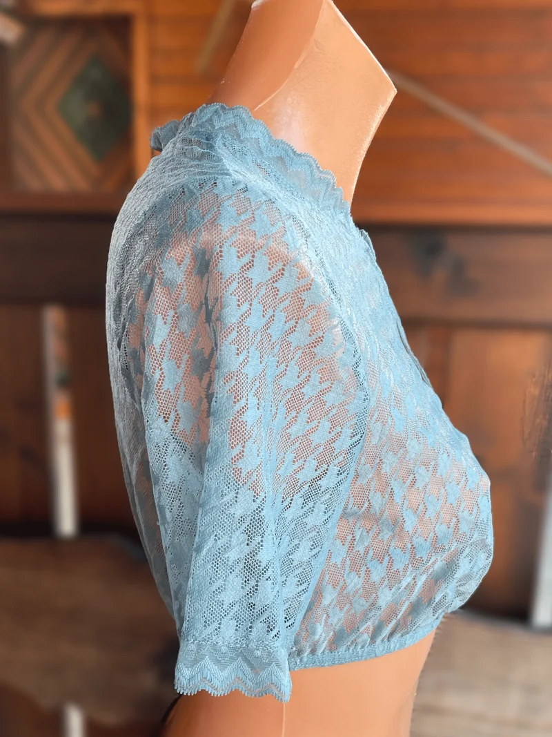 Dirndlbluse Krüger Collection, Hahnentritt, hochgeschlossen, halbarm, blau Bernarda