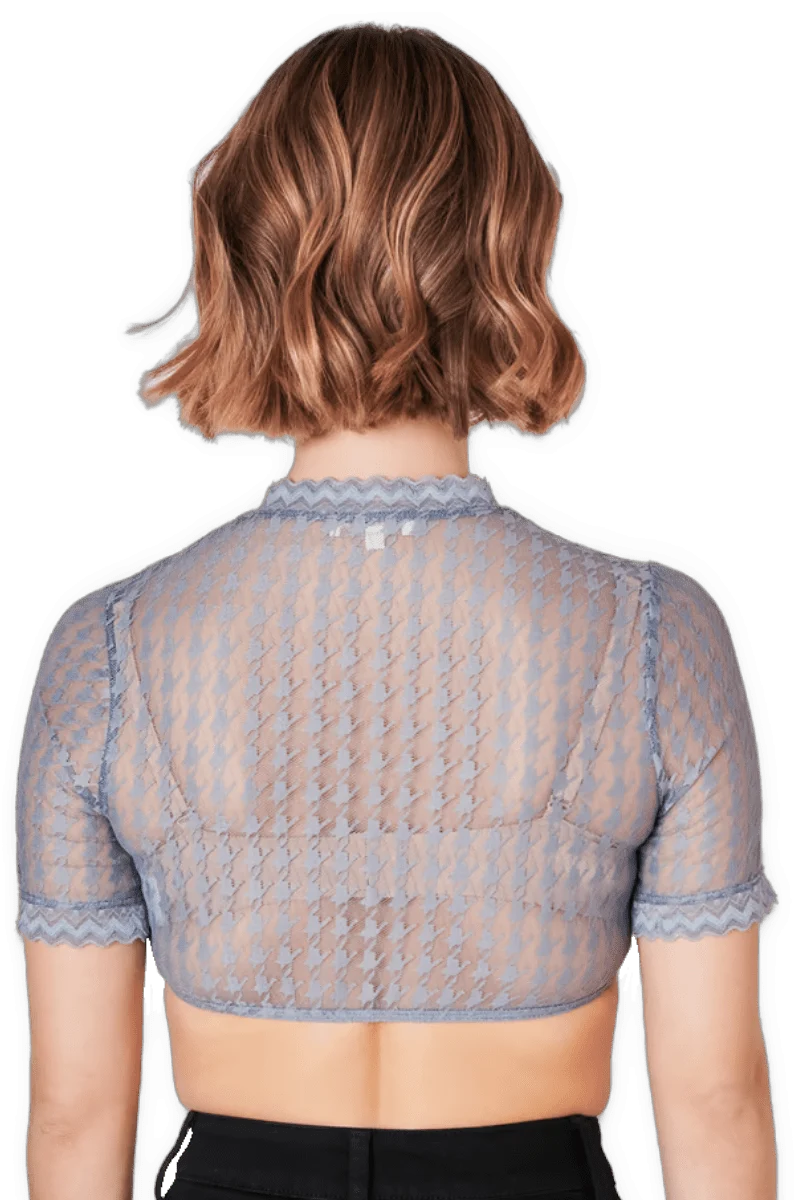 Dirndlbluse Krüger Collection, Hahnentritt, hochgeschlossen, halbarm, blau Bernarda
