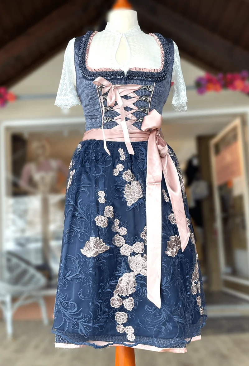 Dirndl Krüger Madl, Tracy, blau rosa, 60 cm, Midi