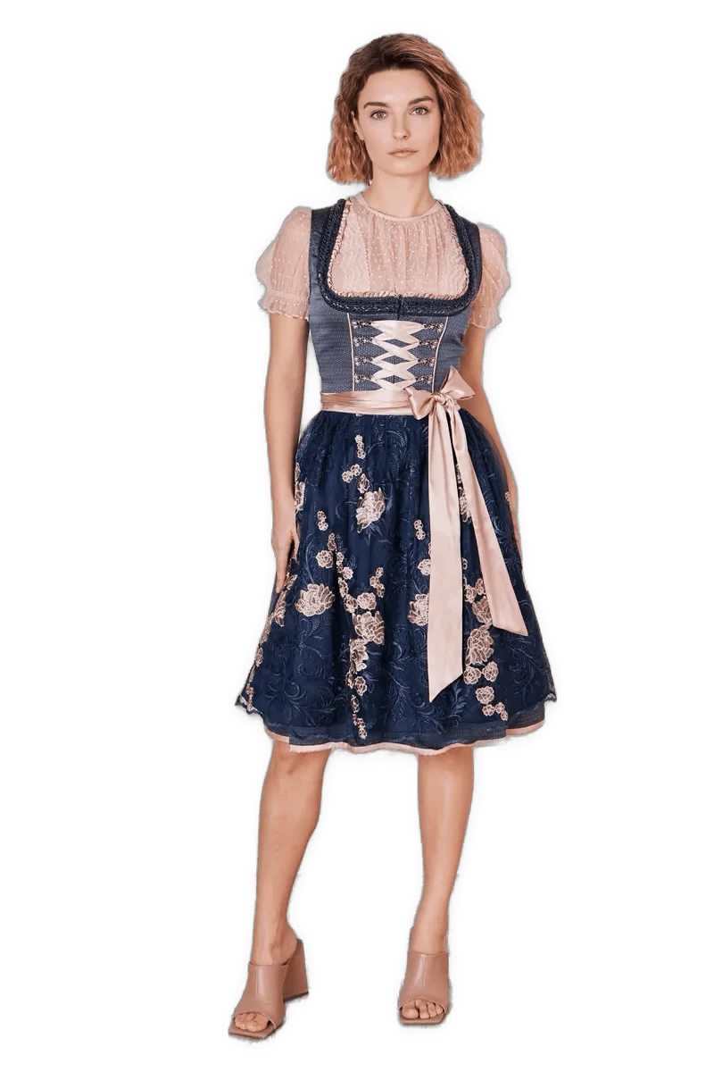 Dirndl Krüger Madl, Tracy, blau rosa, 60 cm, Midi