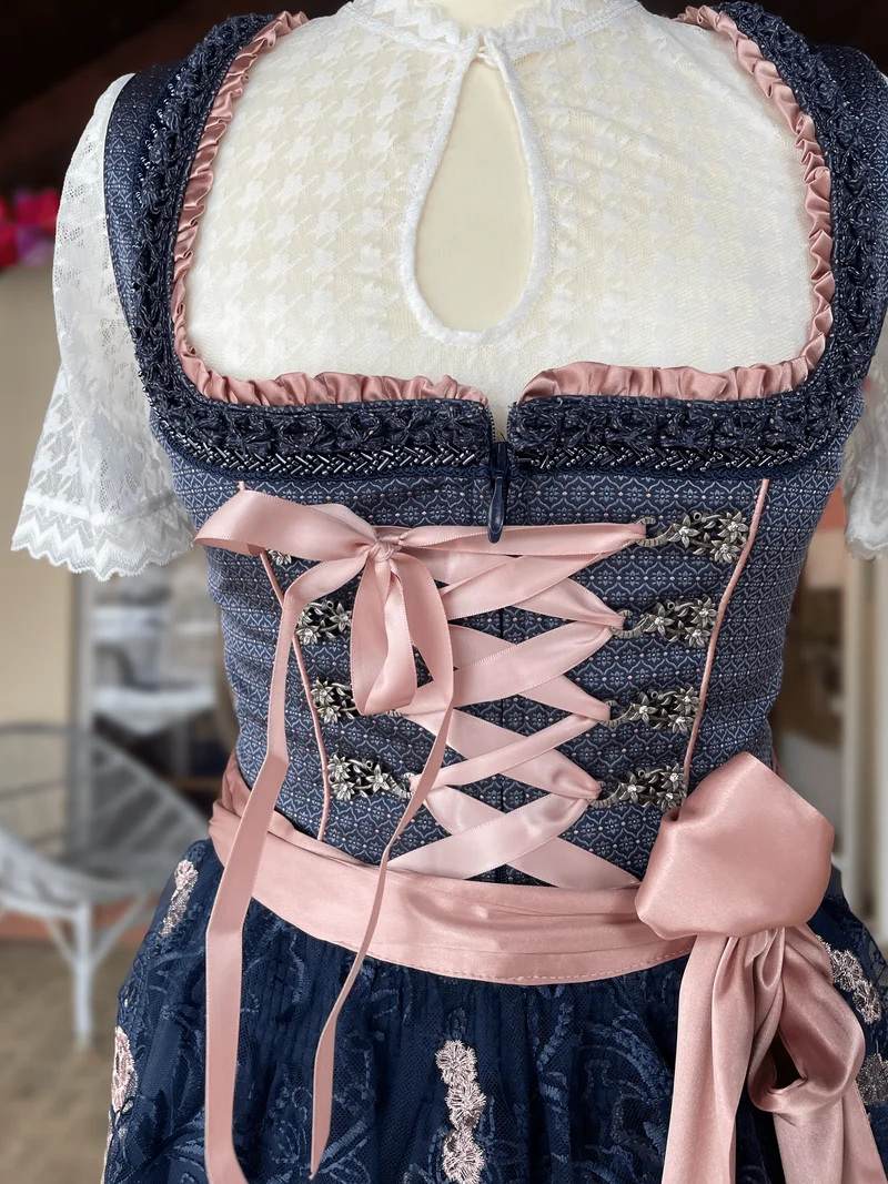 Dirndl Krüger Madl, Tracy, blau rosa, 60 cm, Midi
