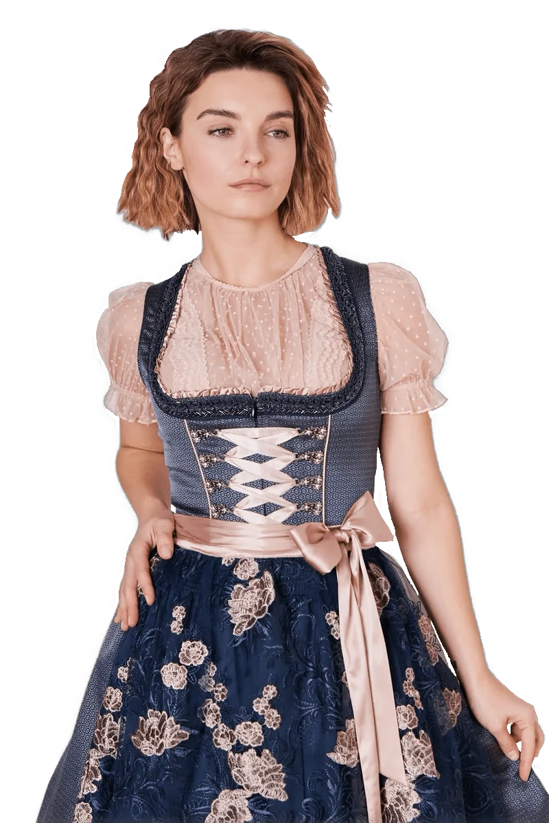 Dirndl Krüger Madl, Tracy, blau rosa, 60 cm, Midi