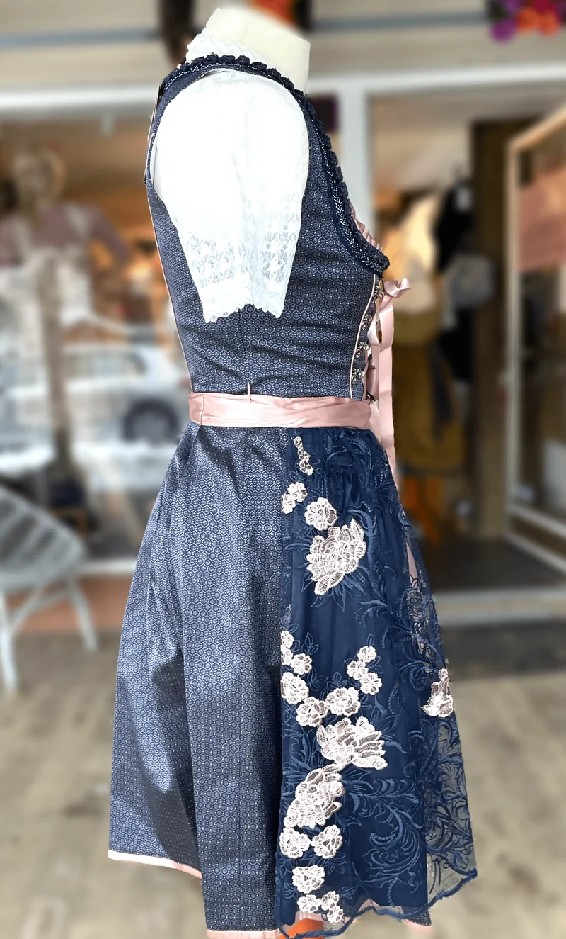 Dirndl Krüger Madl, Tracy, blau rosa, 60 cm, Midi