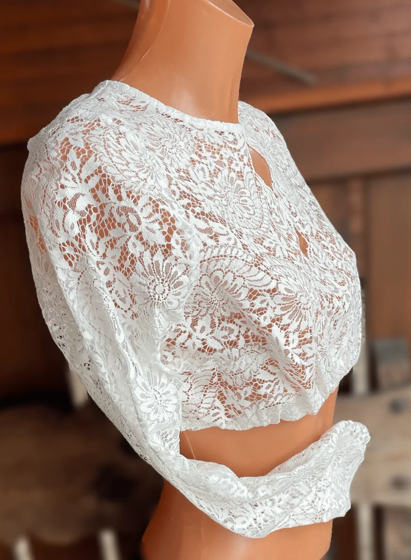 Dirndlbluse Krüger Collections, hochgeschlossen, langarm, Raffaella, ecru