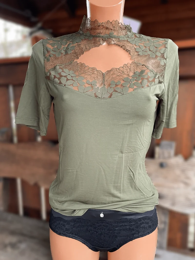 Trachtenbluse, Modal Shirt, Nina von C., moosgrün, hochgeschlossen