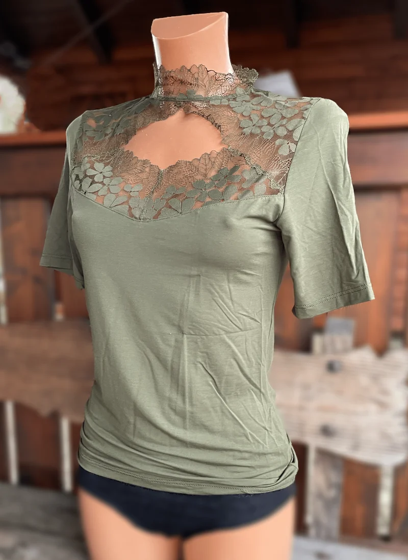 Trachtenbluse, Modal Shirt, Nina von C., moosgrün, hochgeschlossen