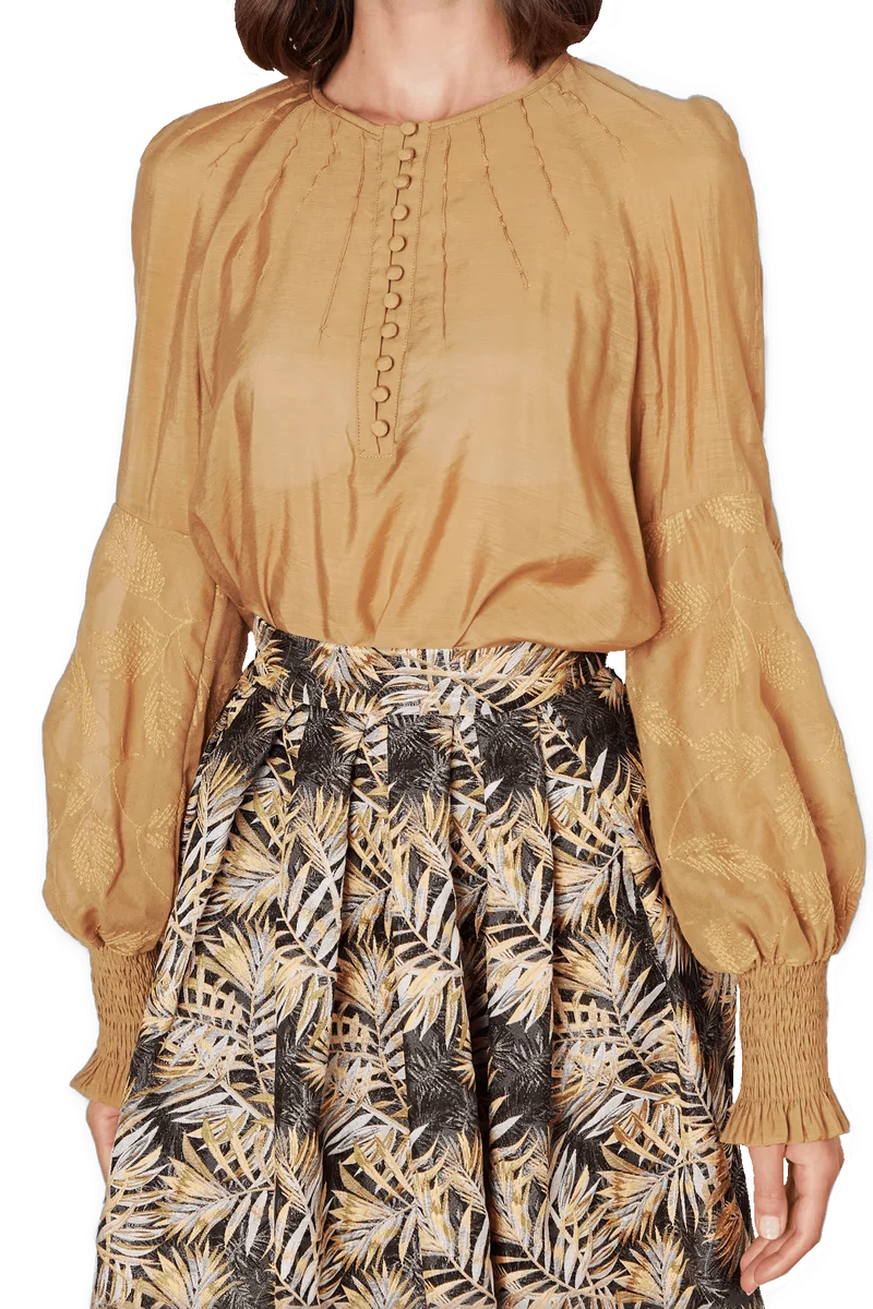 Trachtenbluse, Krüger Collections, Helga, langarm, gelb, ocker, braun