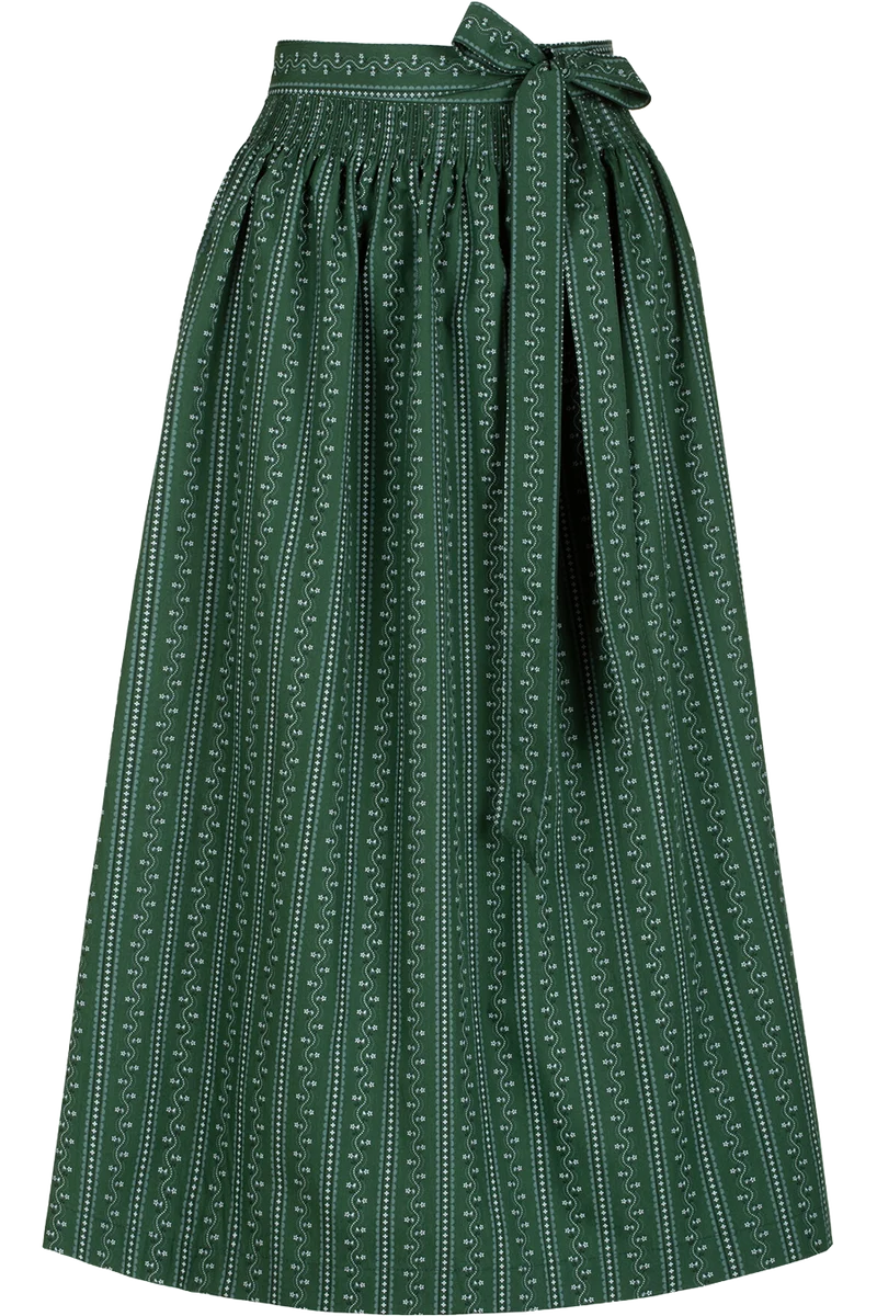 Baumwoll-Dirndlschürze 70cm mit floralem Streifendesign - dunkelgrün