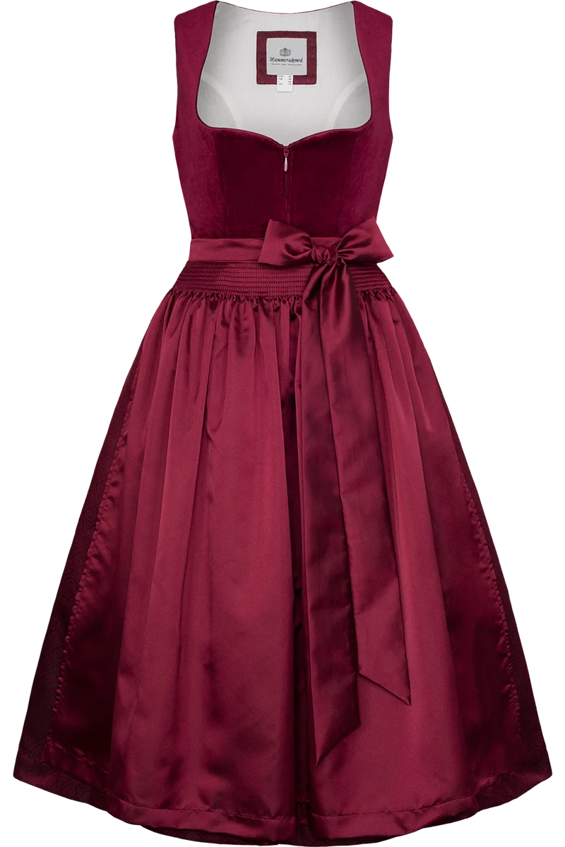 Einfarbiges Samtdirndl lang mit Jacquardrock - weinrot