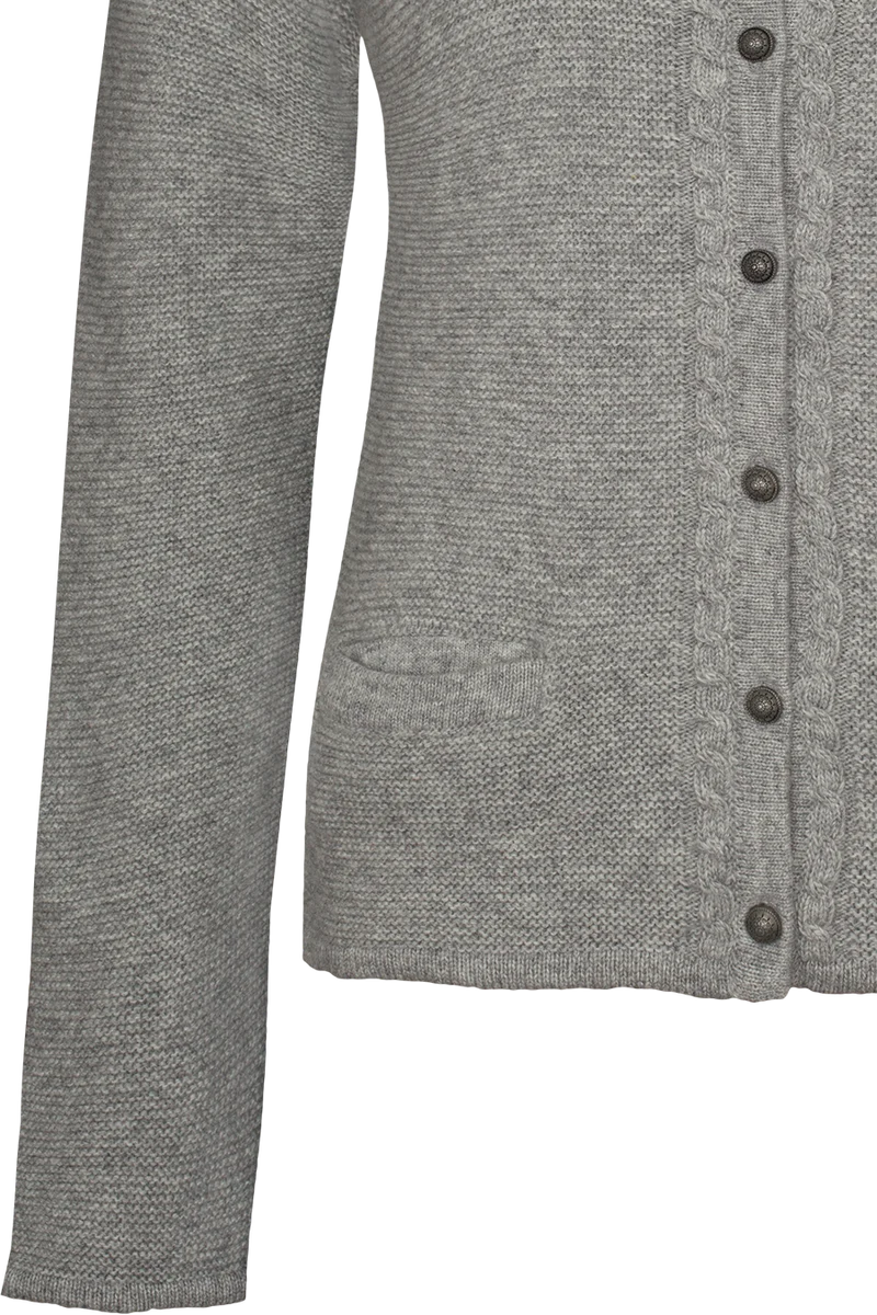 Damen Strickjacke mit Wolle und Zopfmuster - hellgrau