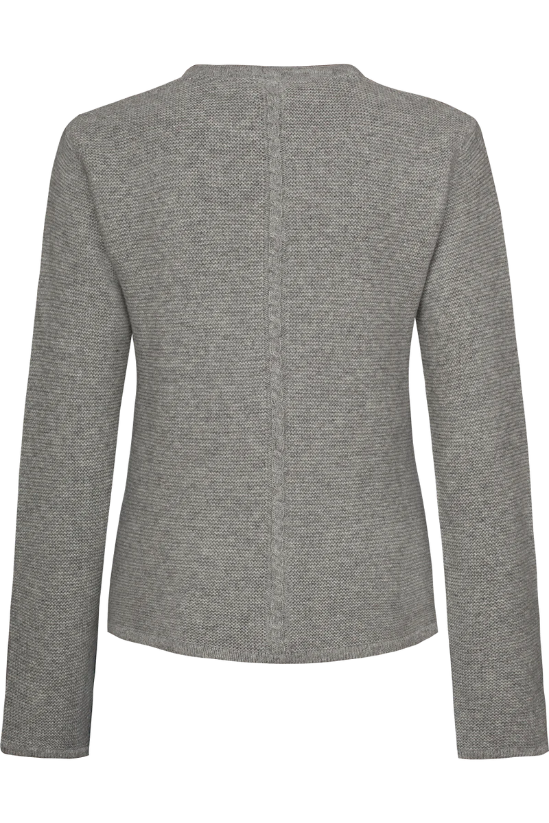 Damen Strickjacke mit Wolle und Zopfmuster - hellgrau