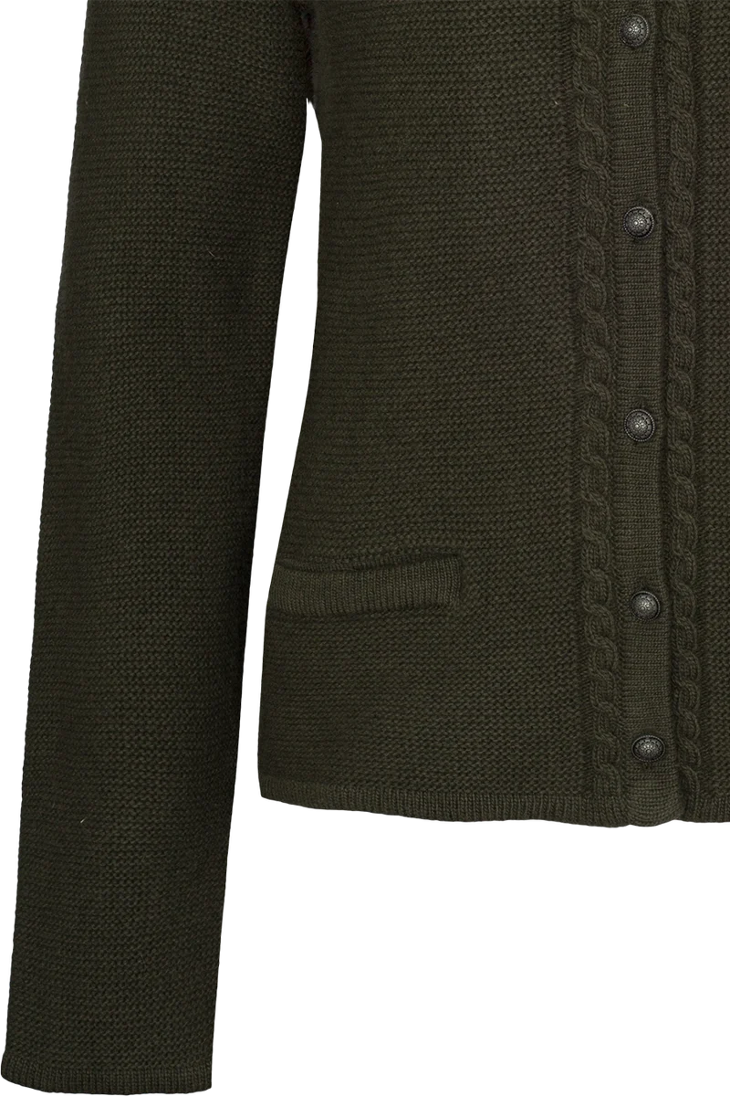 Damen Strickjacke mit Wolle und Zopfmuster - oliv