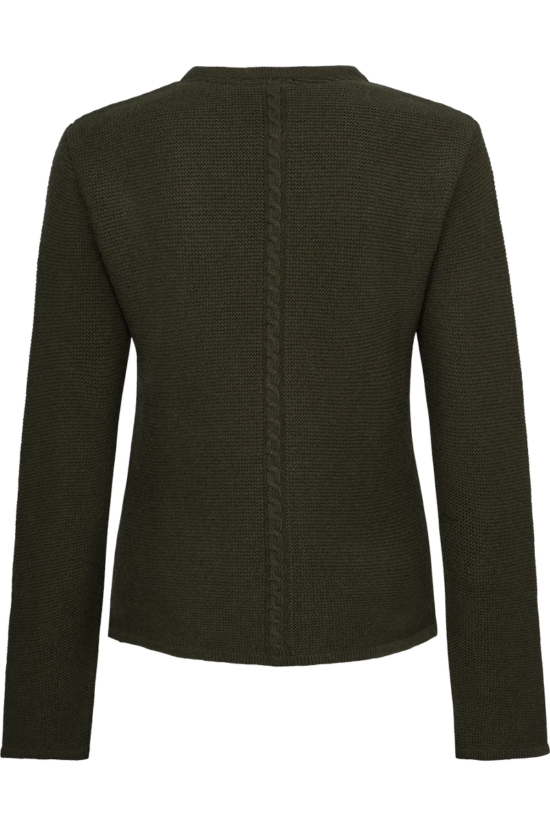 Damen Strickjacke mit Wolle und Zopfmuster - oliv