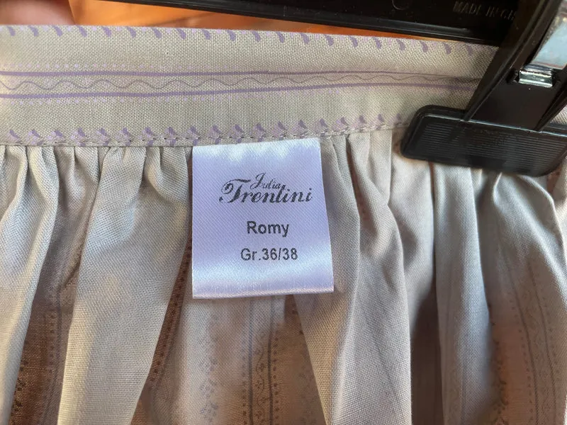 Dirndlschürze, Julia Trentini, Romy 67, 70er, silber grau lila, Gr. 2