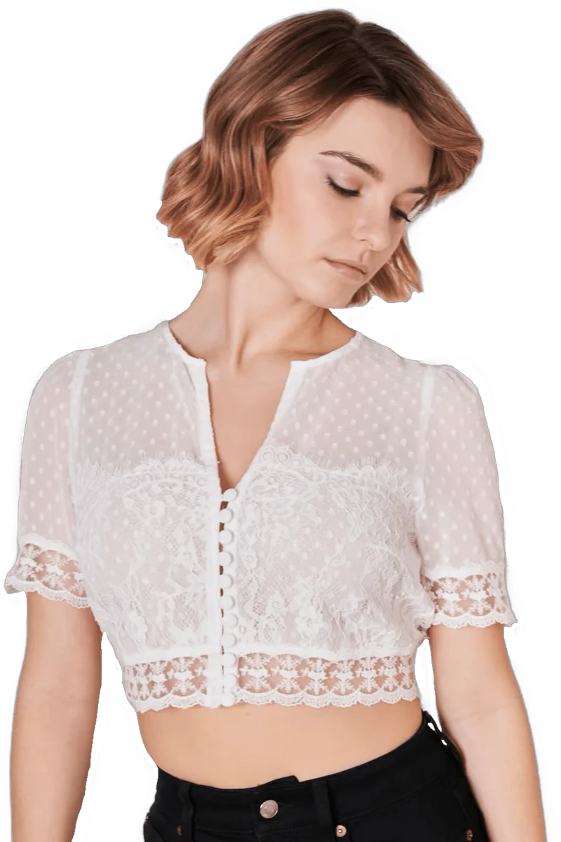Dirndlbluse Krüger, Marianna, kurzarm, Crop Top, ecru,