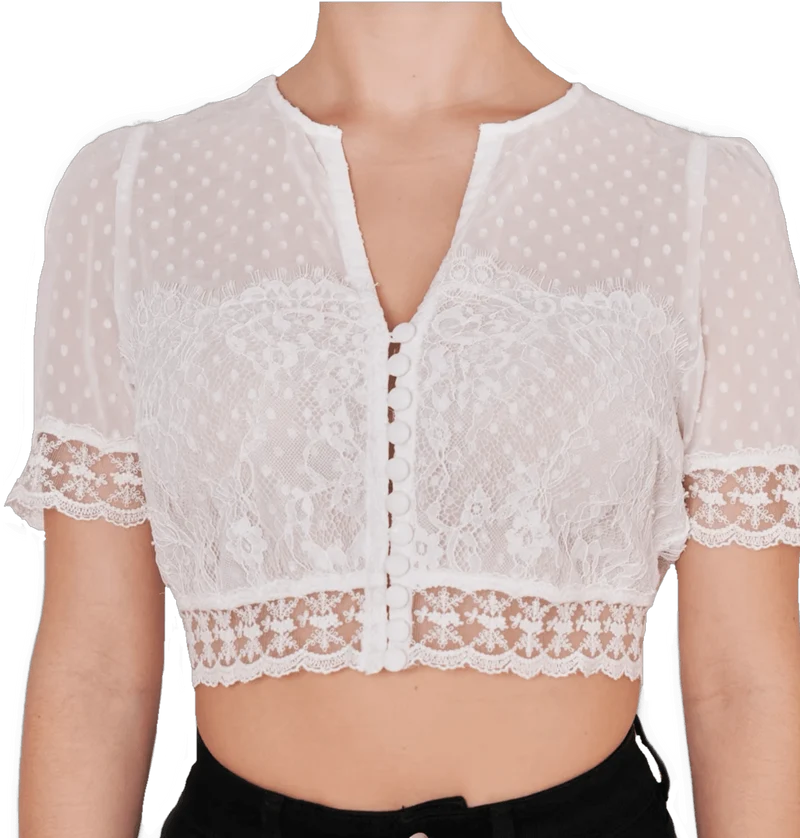 Dirndlbluse Krüger, Marianna, kurzarm, Crop Top, ecru,