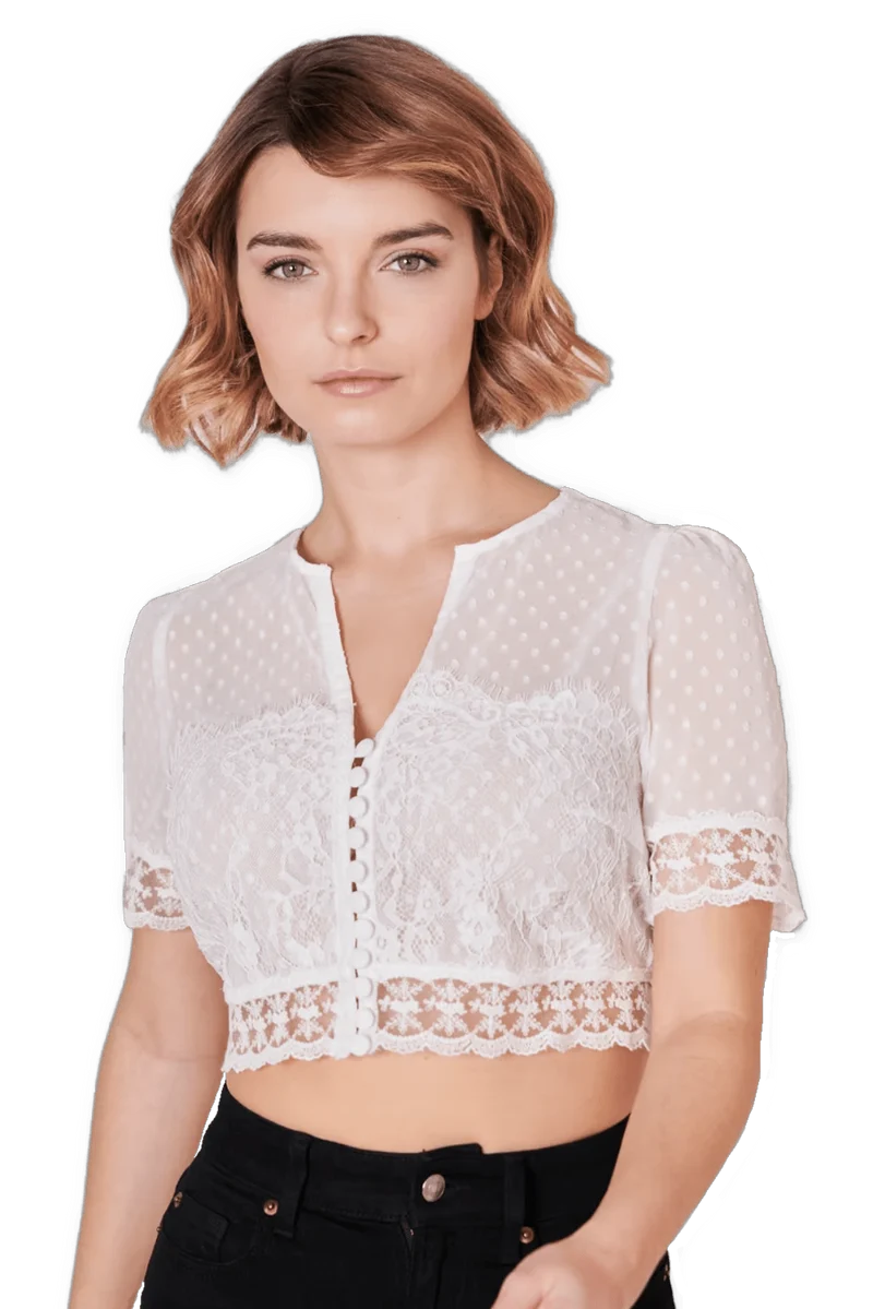 Dirndlbluse Krüger, Marianna, kurzarm, Crop Top, ecru,
