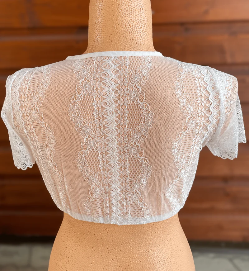 Dirndlbluse Fuchs, Spitze, Stretch, creme, hochgeschlossen