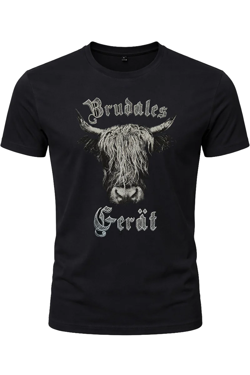 Herren T-Shirt mit Hochlandrind - schwarz