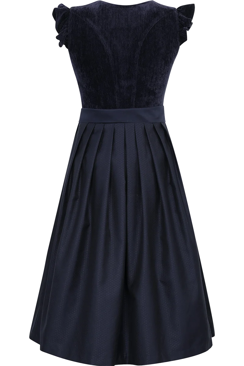 Midi-Samtdirndl mit abnehmbaren Flügelärmeln Hochwinkel 70cm - midnight