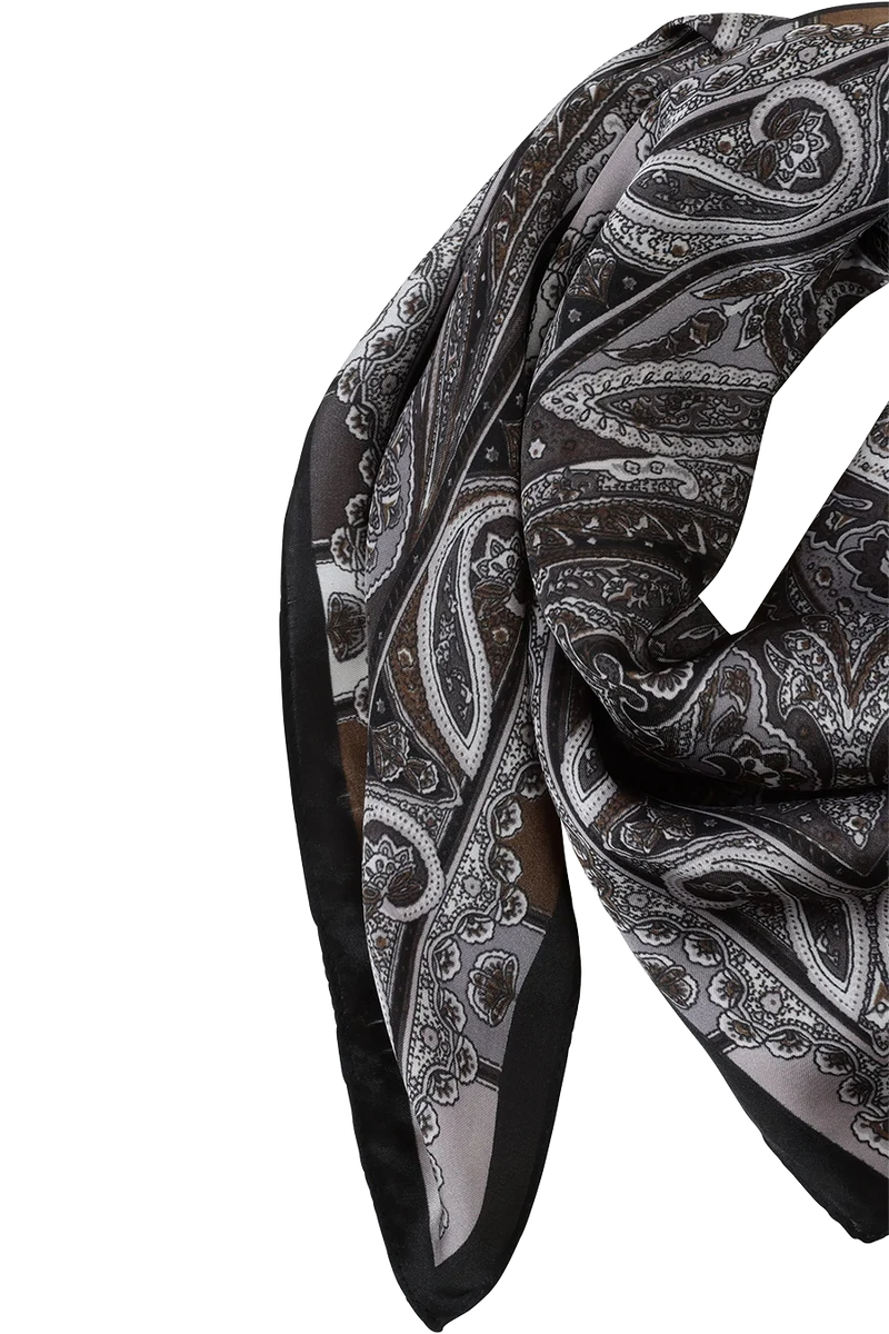 Damen Trachtentuch mit floralem Paisleymuster - asphalt