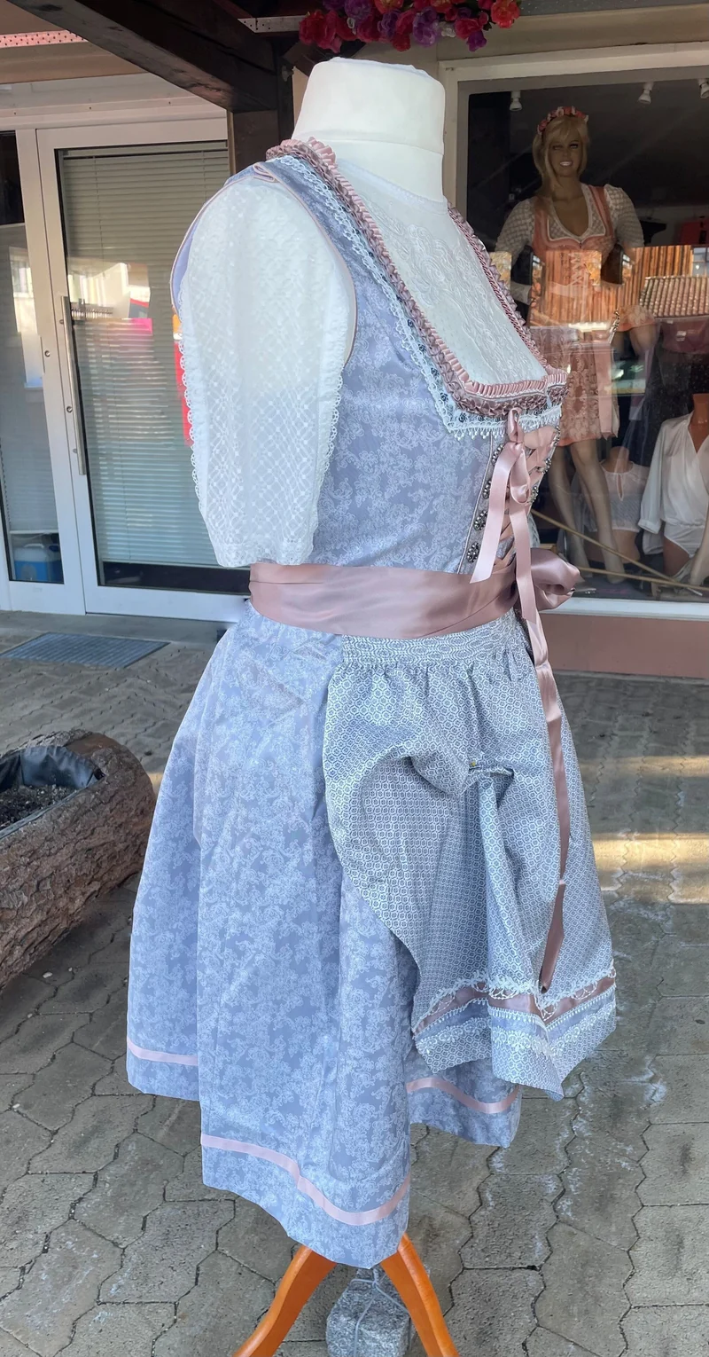 Dirndl Krüger Madl, Anella, Midi, Silber grau, rosé, Midi 60 cm