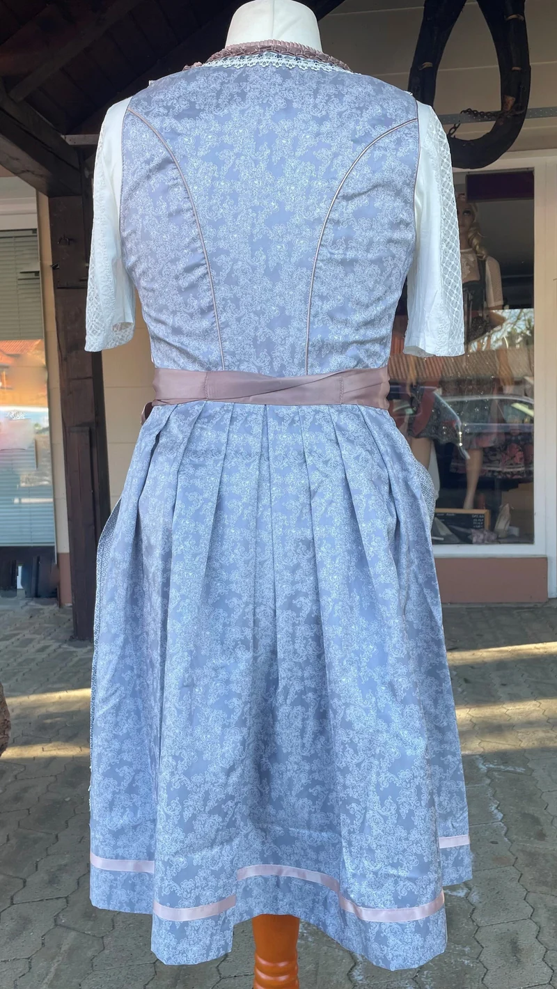 Dirndl Krüger Madl, Anella, Midi, Silber grau, rosé, Midi 60 cm