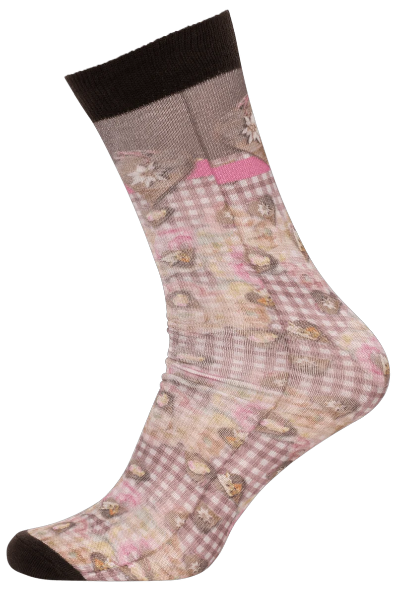 Socken, Trachtensocken Hangowear, Hermine, braun rosa