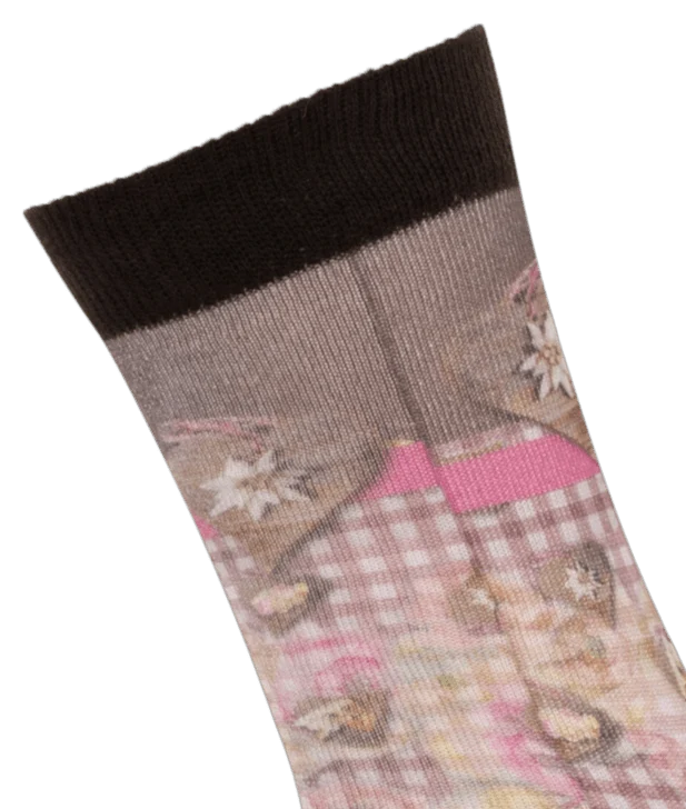 Socken, Trachtensocken Hangowear, Hermine, braun rosa