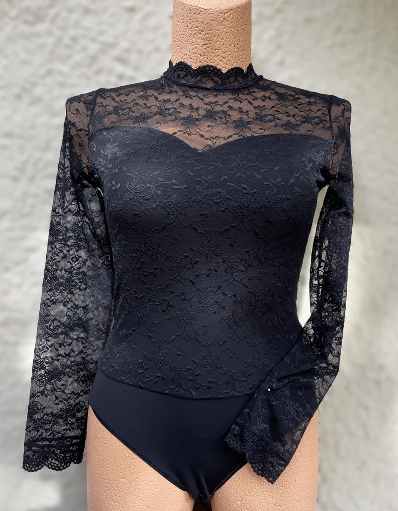 Trachtenbluse, Body Blusenbody, schwarz, Nina von C., hochgeschlossen