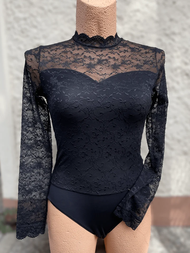 Trachtenbluse, Body Blusenbody, schwarz, Nina von C., hochgeschlossen