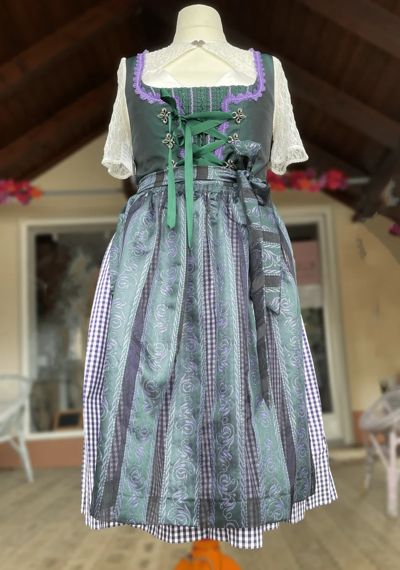 Dirndl Hammerschmid, Midi 70 cm, lila grün, kariert