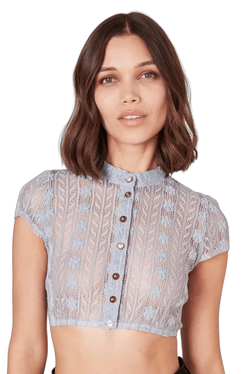 Dirndlbluse Krüger Madl, Lavina, hell blau, hochgeschlossen
