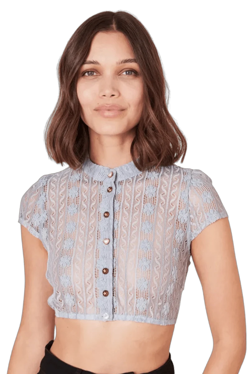 Dirndlbluse Krüger Madl, Lavina, hell blau, hochgeschlossen