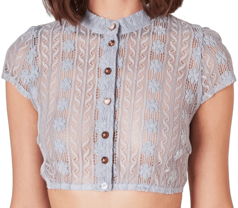 Dirndlbluse Krüger Madl, Lavina, hell blau, hochgeschlossen