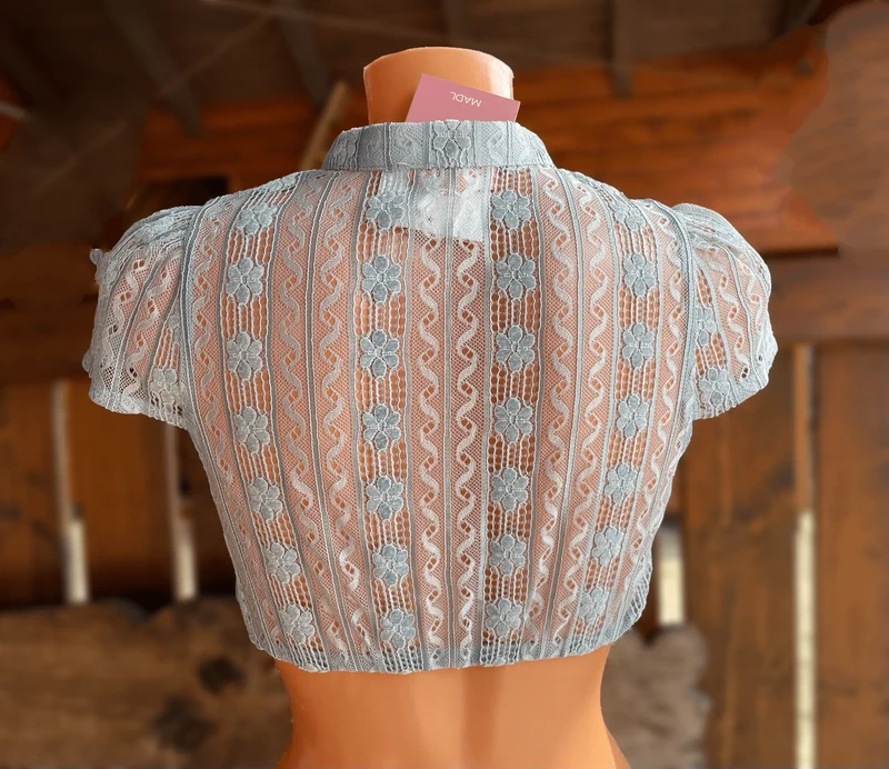 Dirndlbluse Krüger Madl, Lavina, hell blau, hochgeschlossen