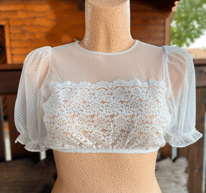 Dirndlbluse Krüger Madl, Keona, ecru, hochgeschlossen, Puffärmel