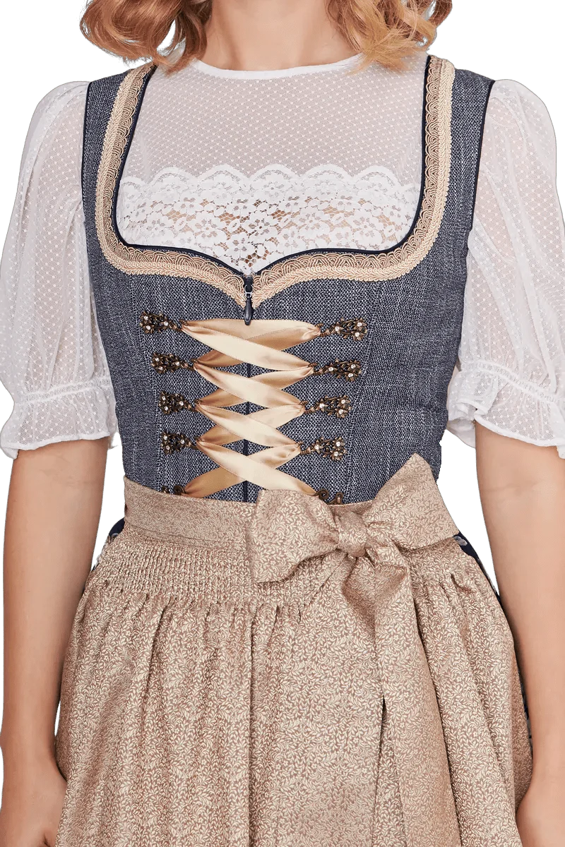 Dirndl Krüger Madl, Justine, 60 cm, Midi, blau, gold, Gr. 44