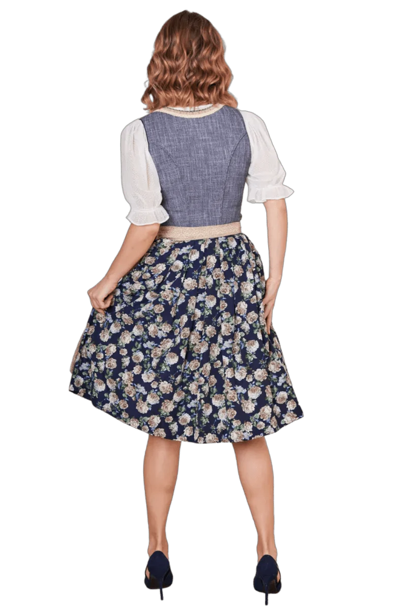 Dirndl Krüger Madl, Justine, 60 cm, Midi, blau, gold, Gr. 44