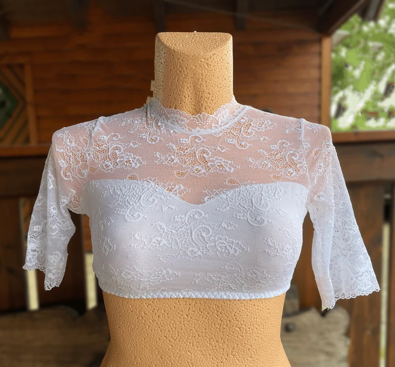 Dirndlbluse Nina von C., Marina, weiß, halbarm, hochgeschlossen, Blüten