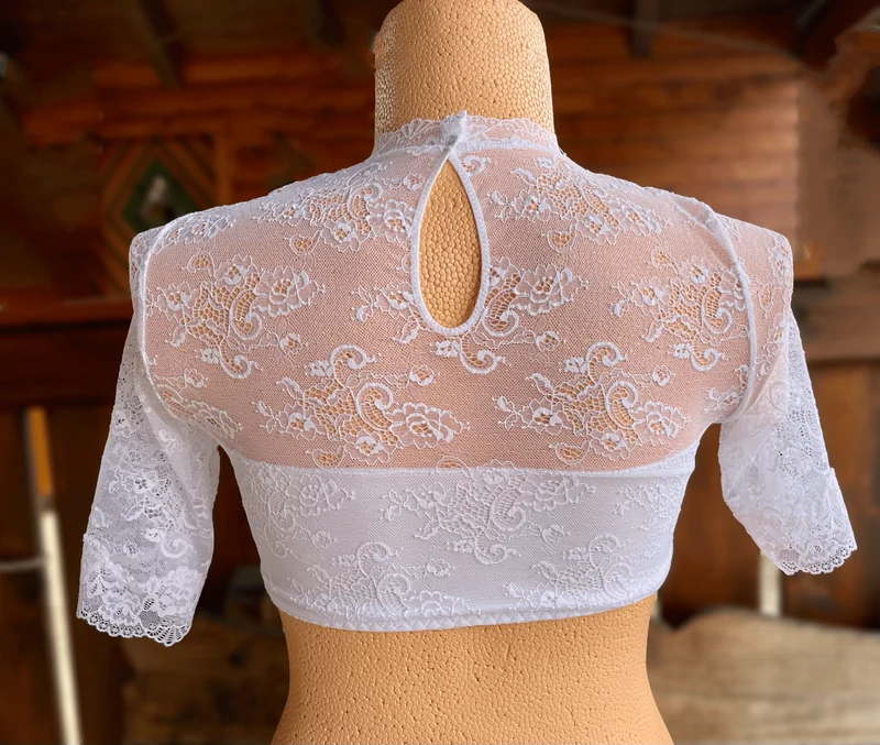 Dirndlbluse Nina von C., Marina, weiß, halbarm, hochgeschlossen, Blüten