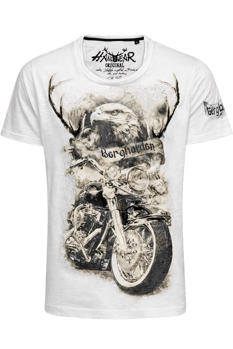 Herren Trachtenshirt mit Berghelden-Print - weiß
