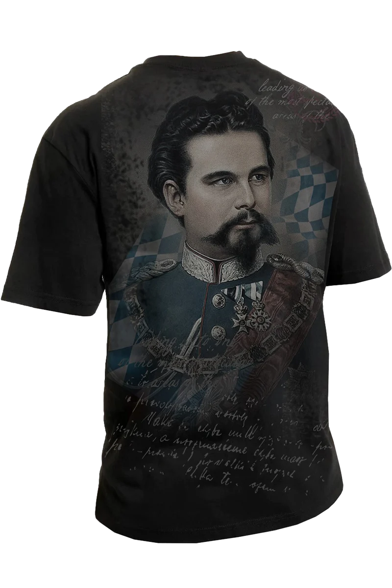 Unisex T-Shirt mit Ludwig II. Vintage-Print - schwarz