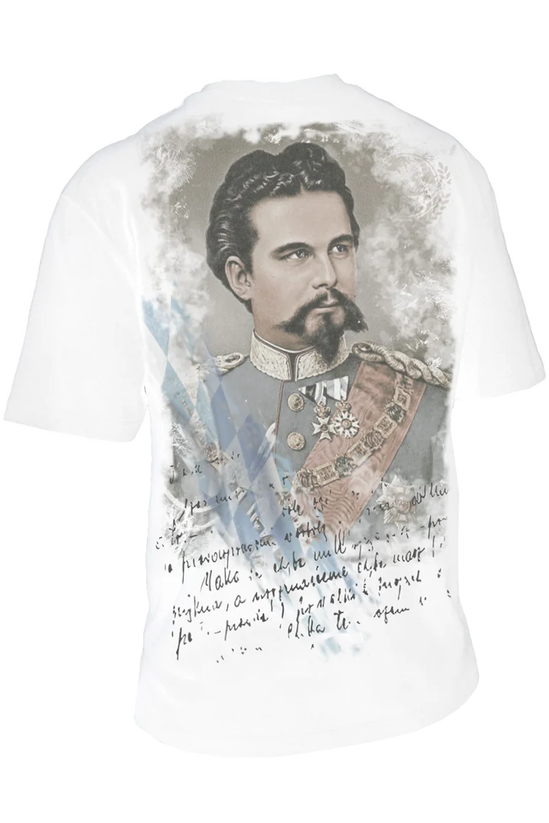 Unisex T-Shirt mit Ludwig II. Vintage-Print - weiss