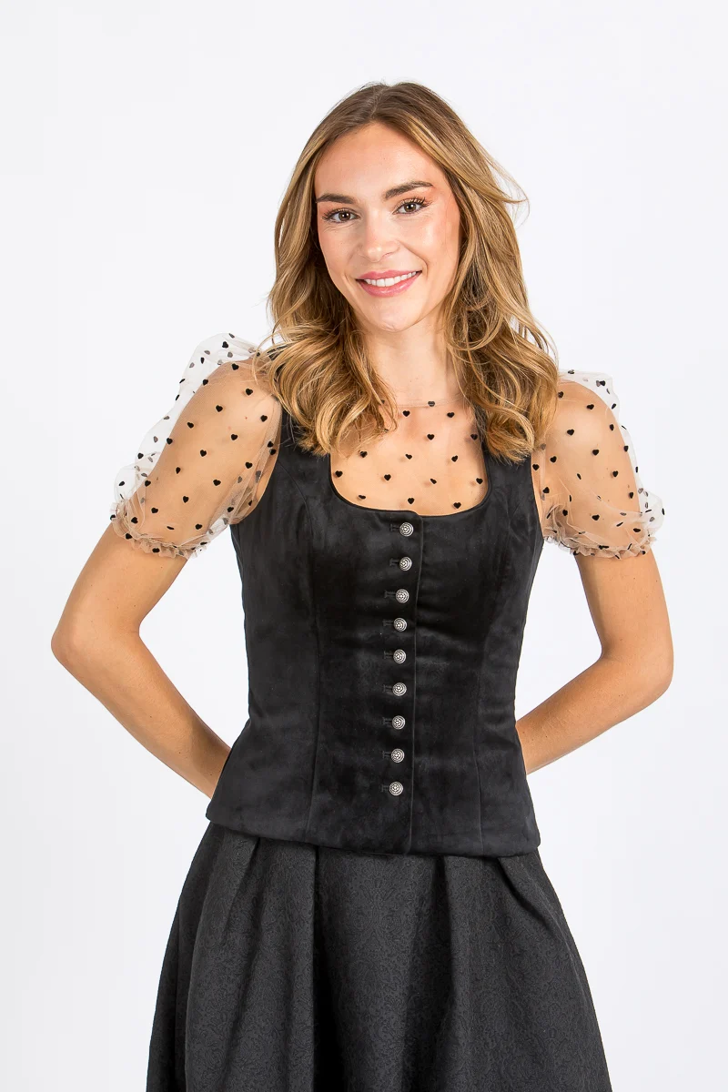 Alpenherz Dirndlbluse Lola Schwarz Puffarm
