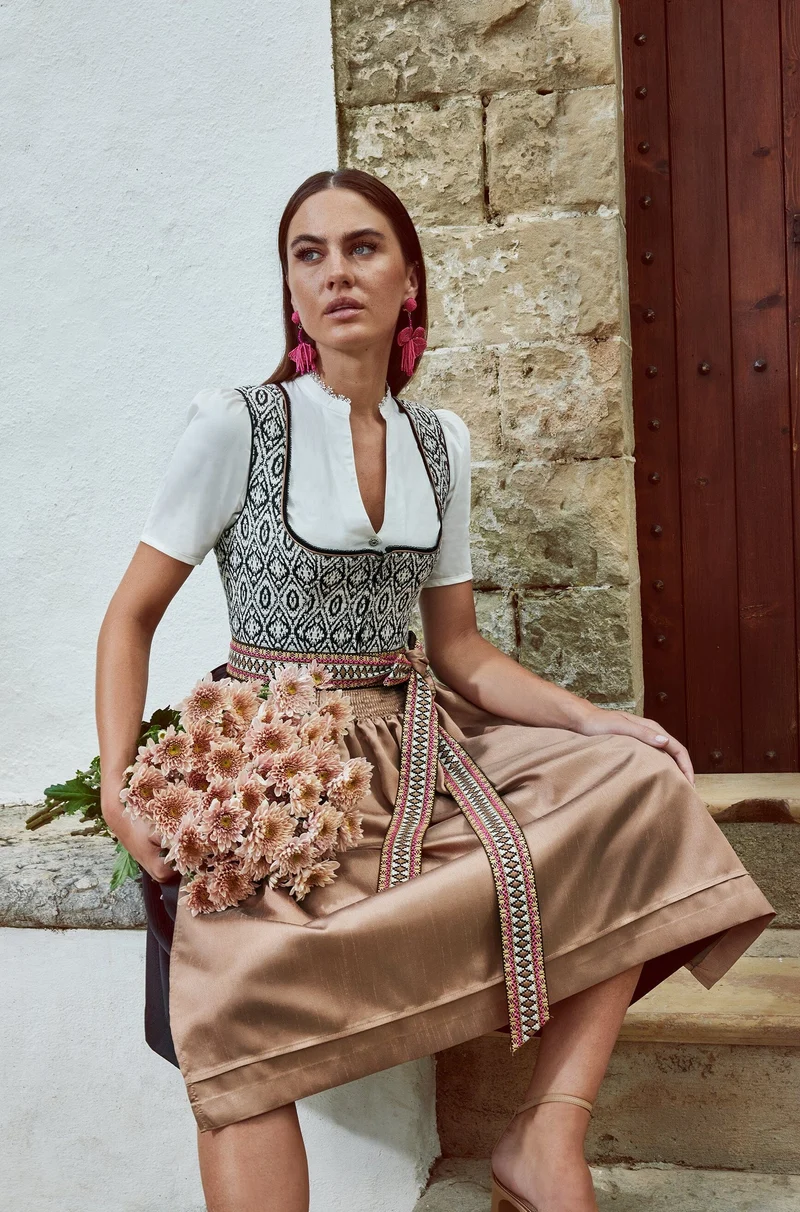 Dirndl Krüger Collections, Euphemina 70cm, schwarz, lachs, Kupfer