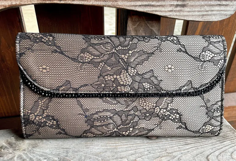 Handtasche, Umhängetasche, Menbur, schwarz, ecru Spitze