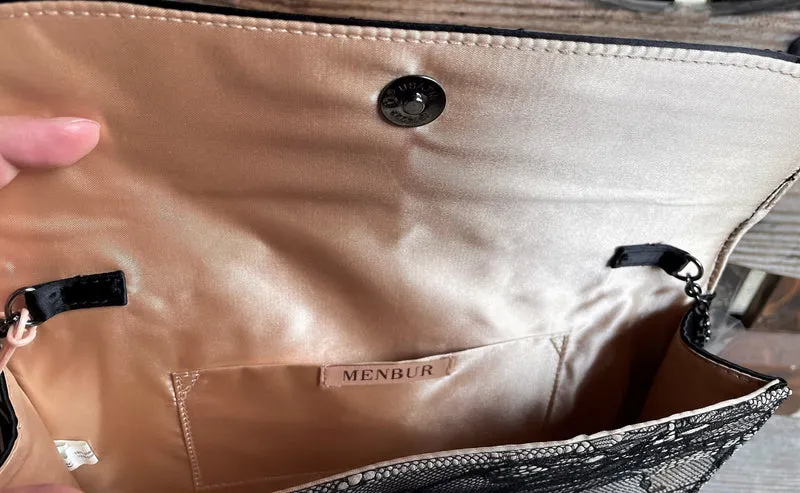 Handtasche, Umhängetasche, Menbur, schwarz, ecru Spitze