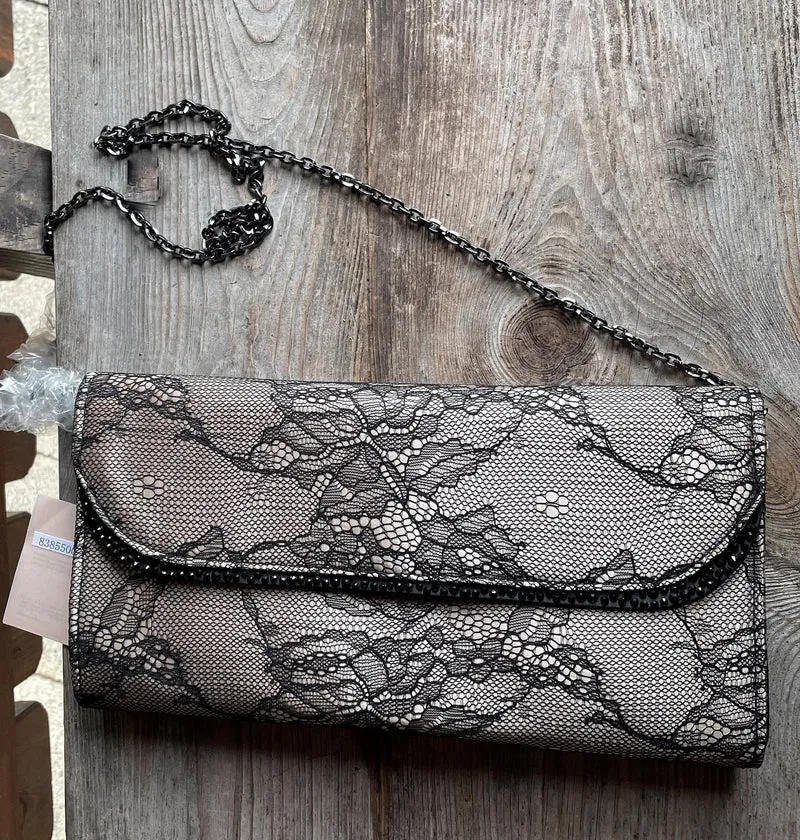 Handtasche, Umhängetasche, Menbur, schwarz, ecru Spitze