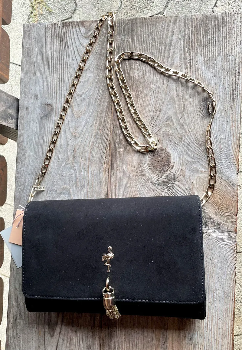 Handtasche, Umhängetasche, Menbur, schwarz Wildleder